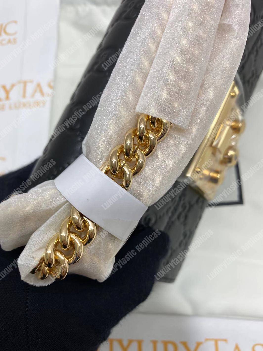 G*u*i padlock small signature shoulder bag black