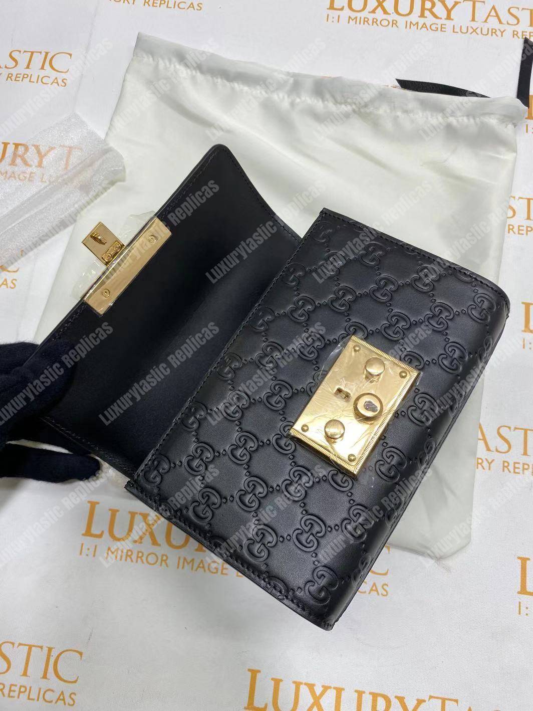 G*u*i padlock small signature shoulder bag black