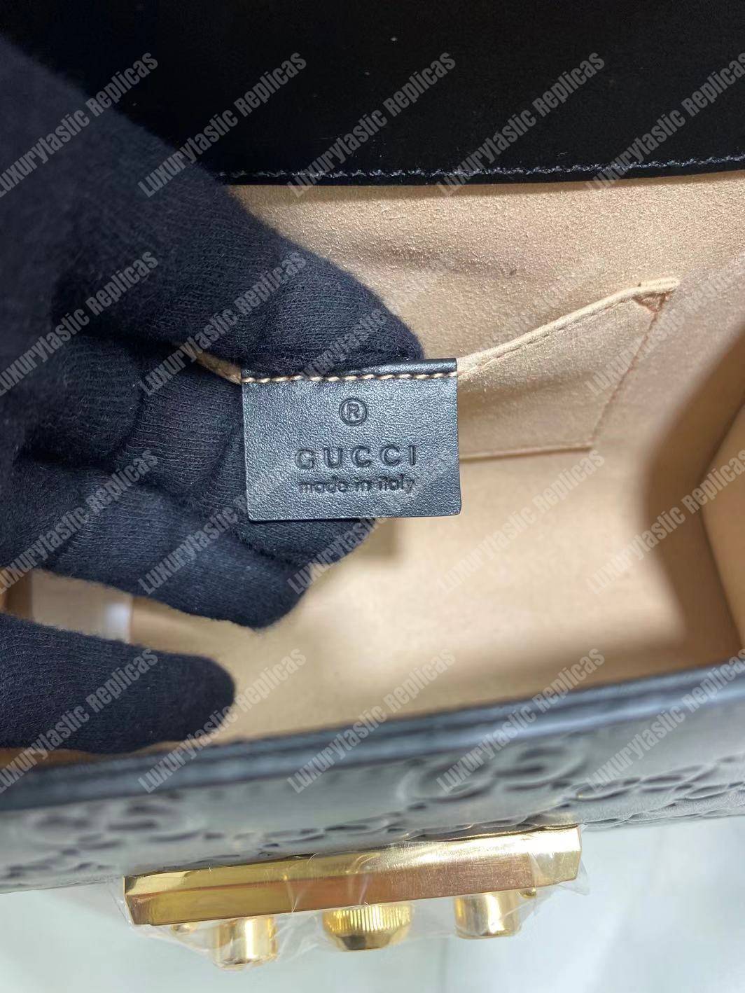 G*u*i padlock small signature shoulder bag black