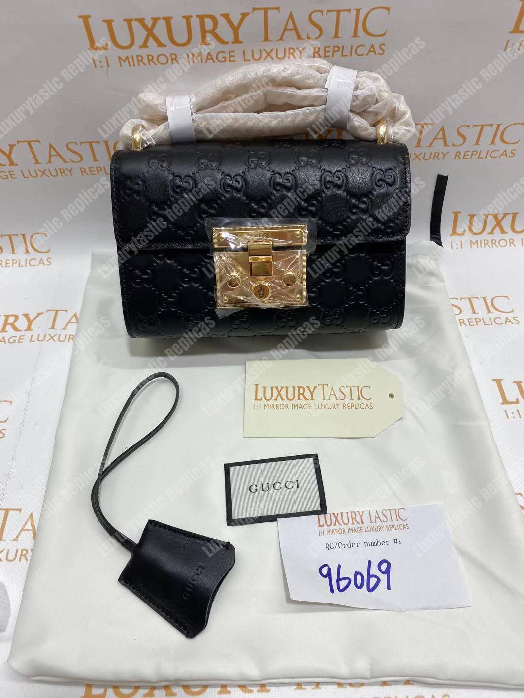 G*u*i padlock small signature shoulder bag black