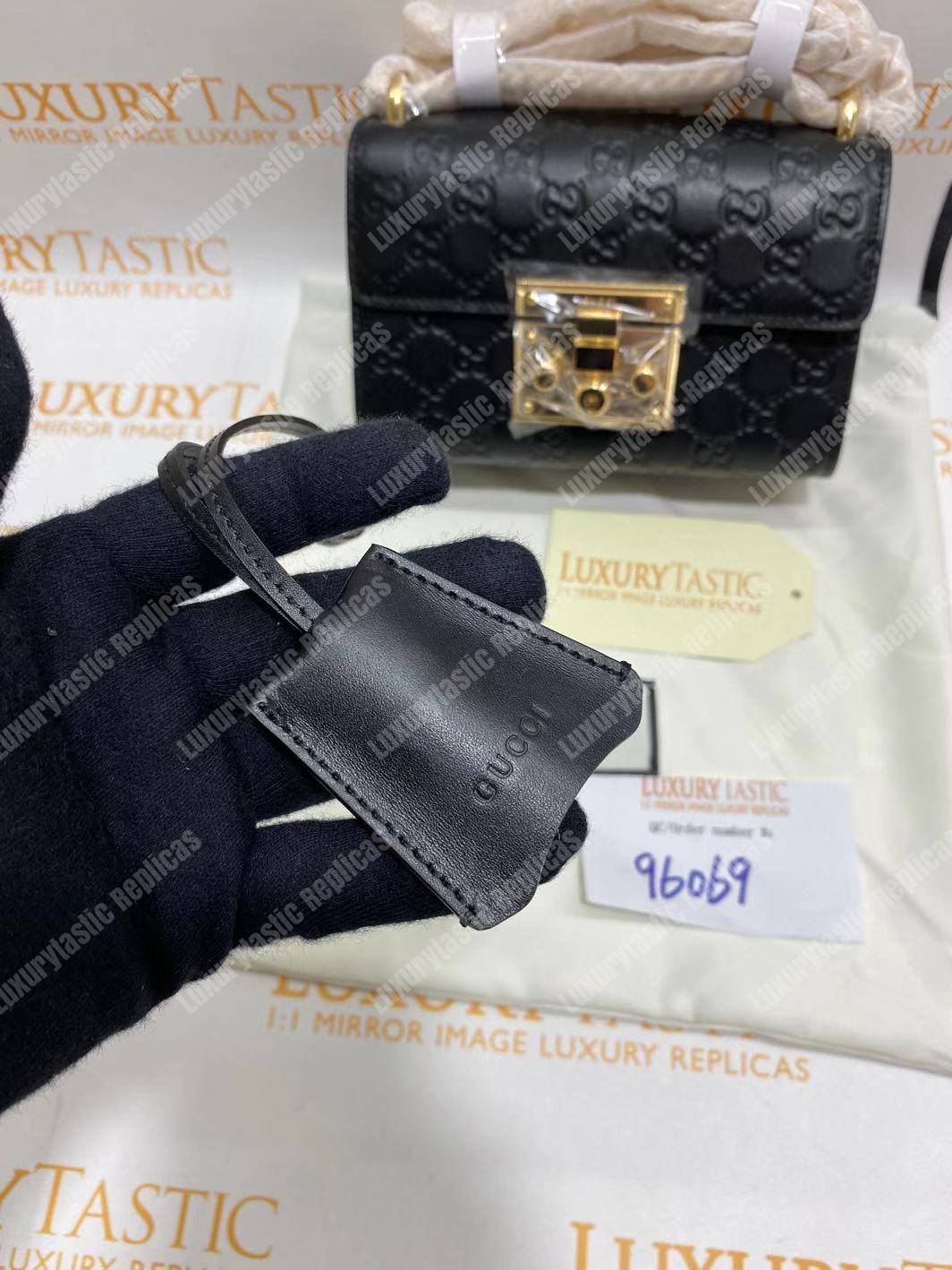 G*u*i padlock small signature shoulder bag black