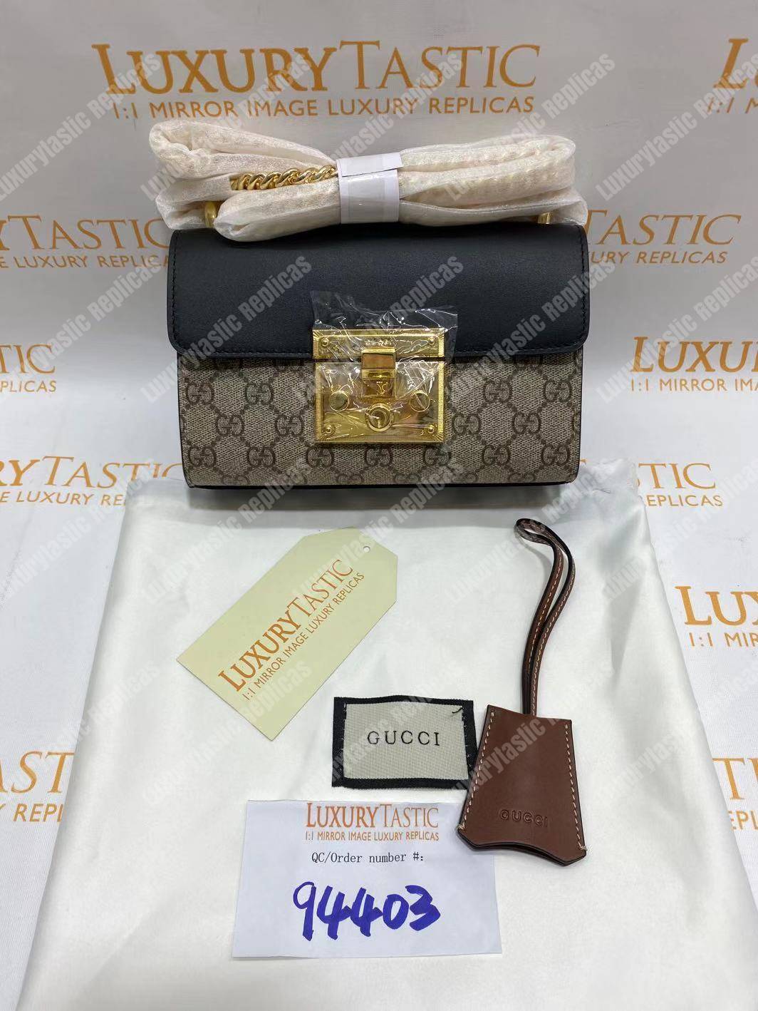 G*u*i padlock small gg sup*e canvas shoulder bag black/brown