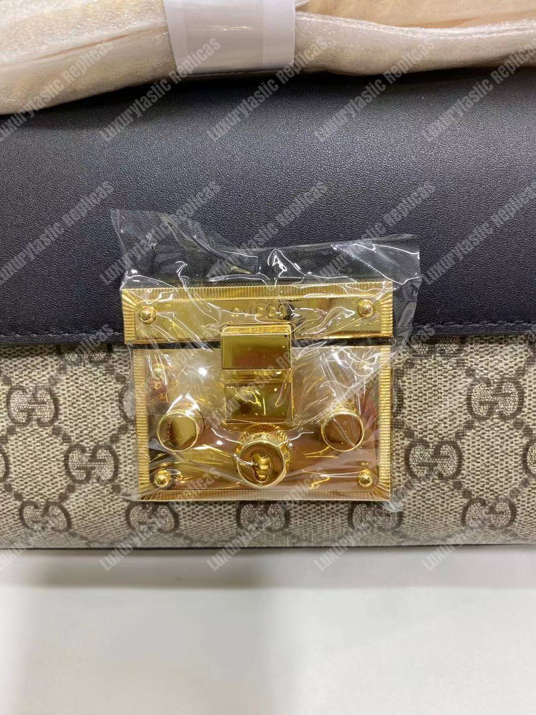 G*u*i padlock small gg sup*e canvas shoulder bag black/brown