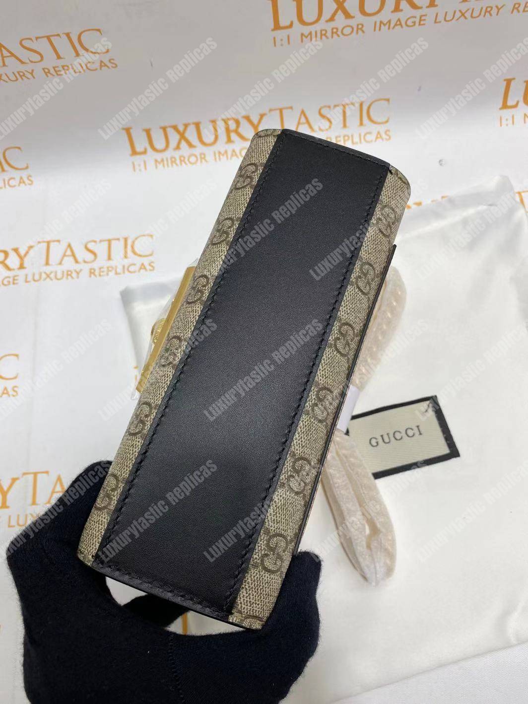 G*u*i padlock small gg sup*e canvas shoulder bag black/brown