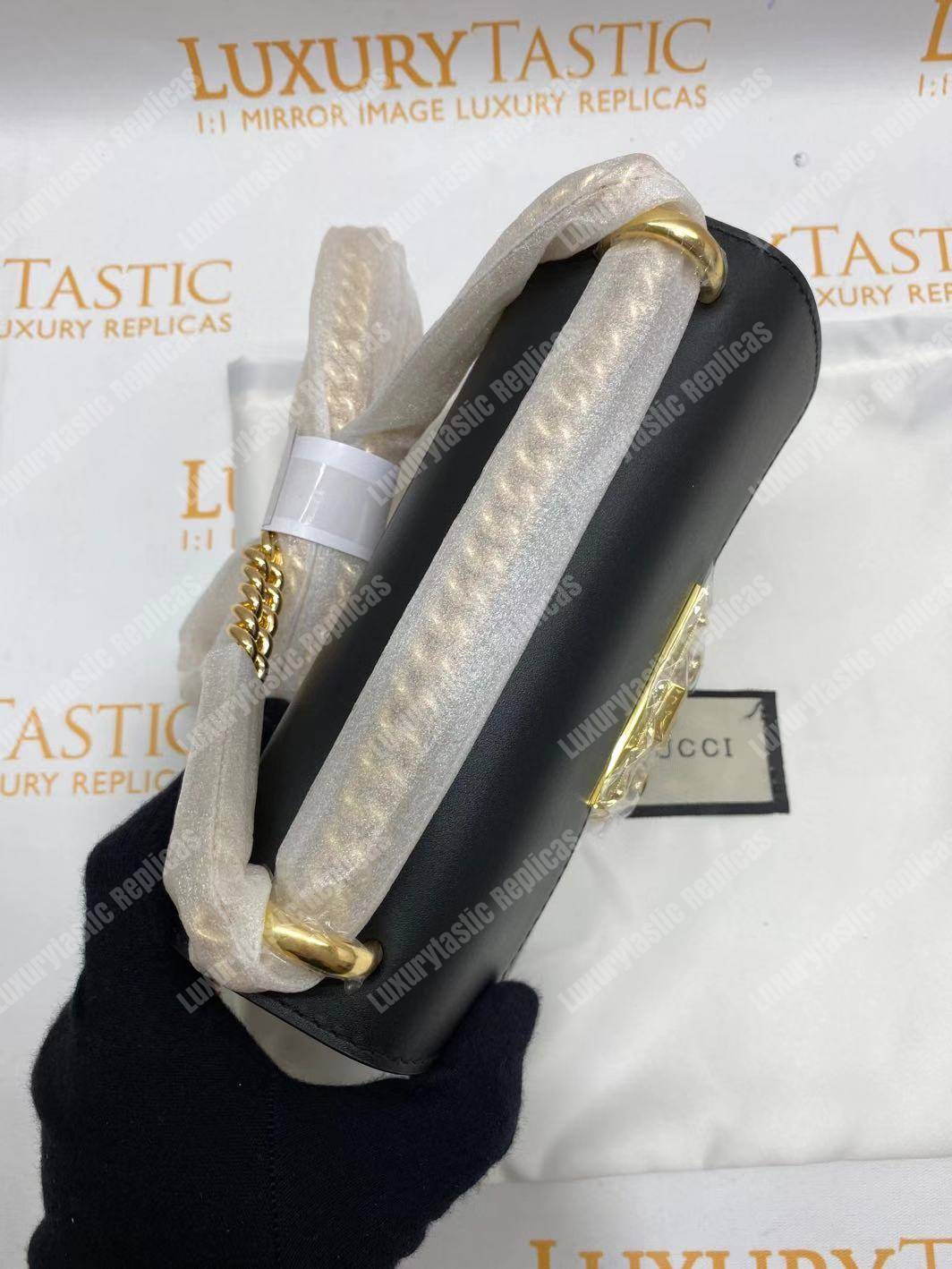 G*u*i padlock small gg sup*e canvas shoulder bag black/brown