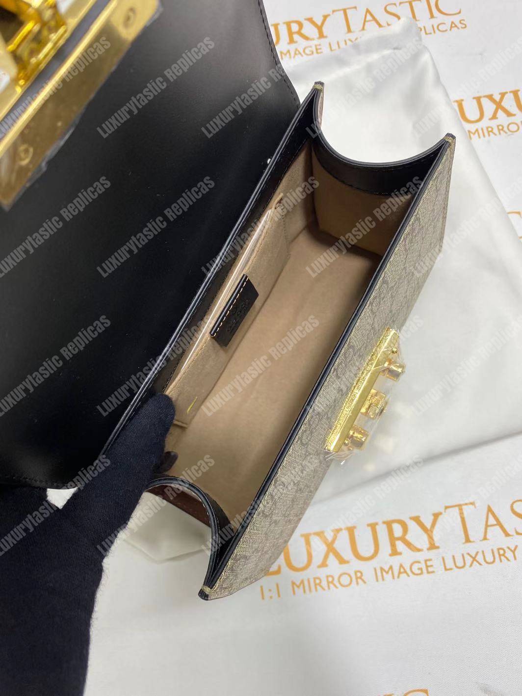 G*u*i padlock small gg sup*e canvas shoulder bag black/brown