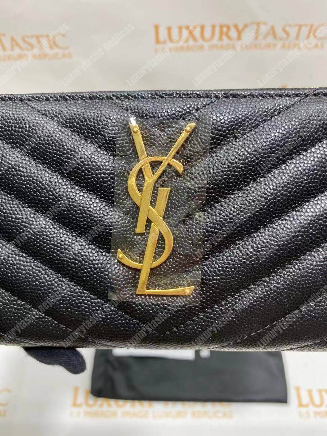 Saint Laurent Monogram Zip Around Wallet Black Grain De Poudre