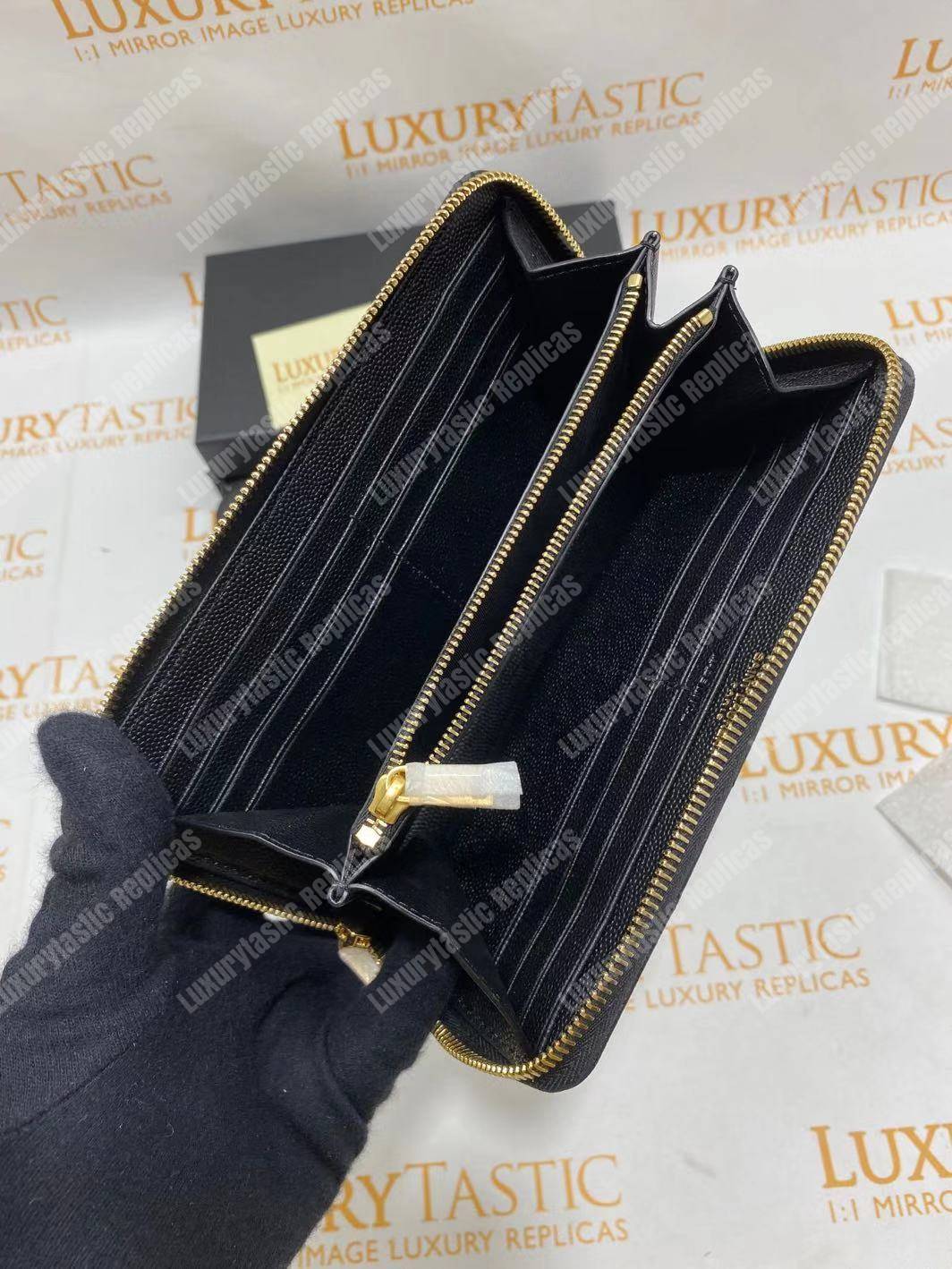 Saint Laurent Monogram Zip Around Wallet Black Grain De Poudre