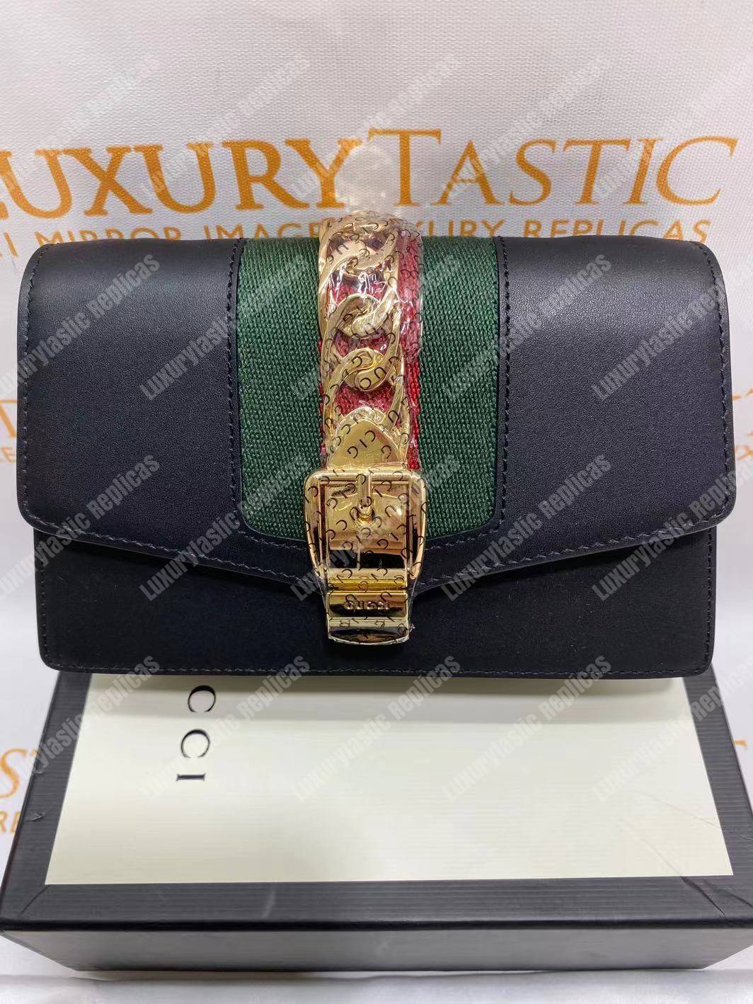 G*u*i sylvie leather mini chain bag black