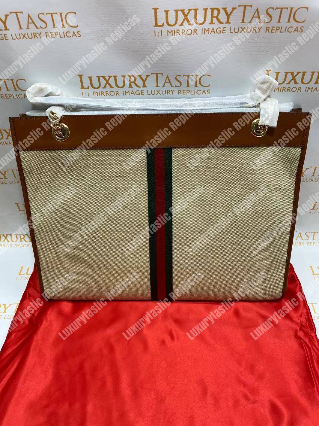 G*u*i online exclusive rajah large tote brown trim