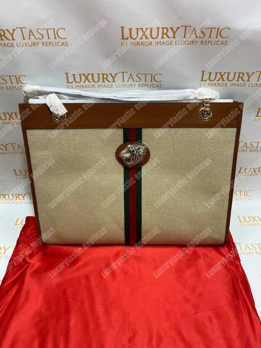 G*u*i online exclusive rajah large tote brown trim