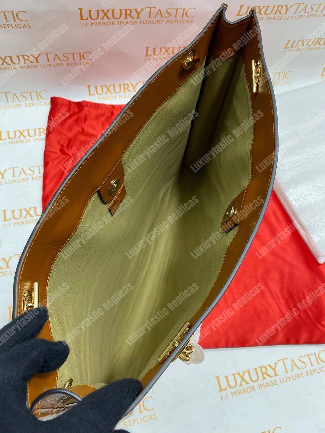 G*u*i online exclusive rajah large tote brown trim