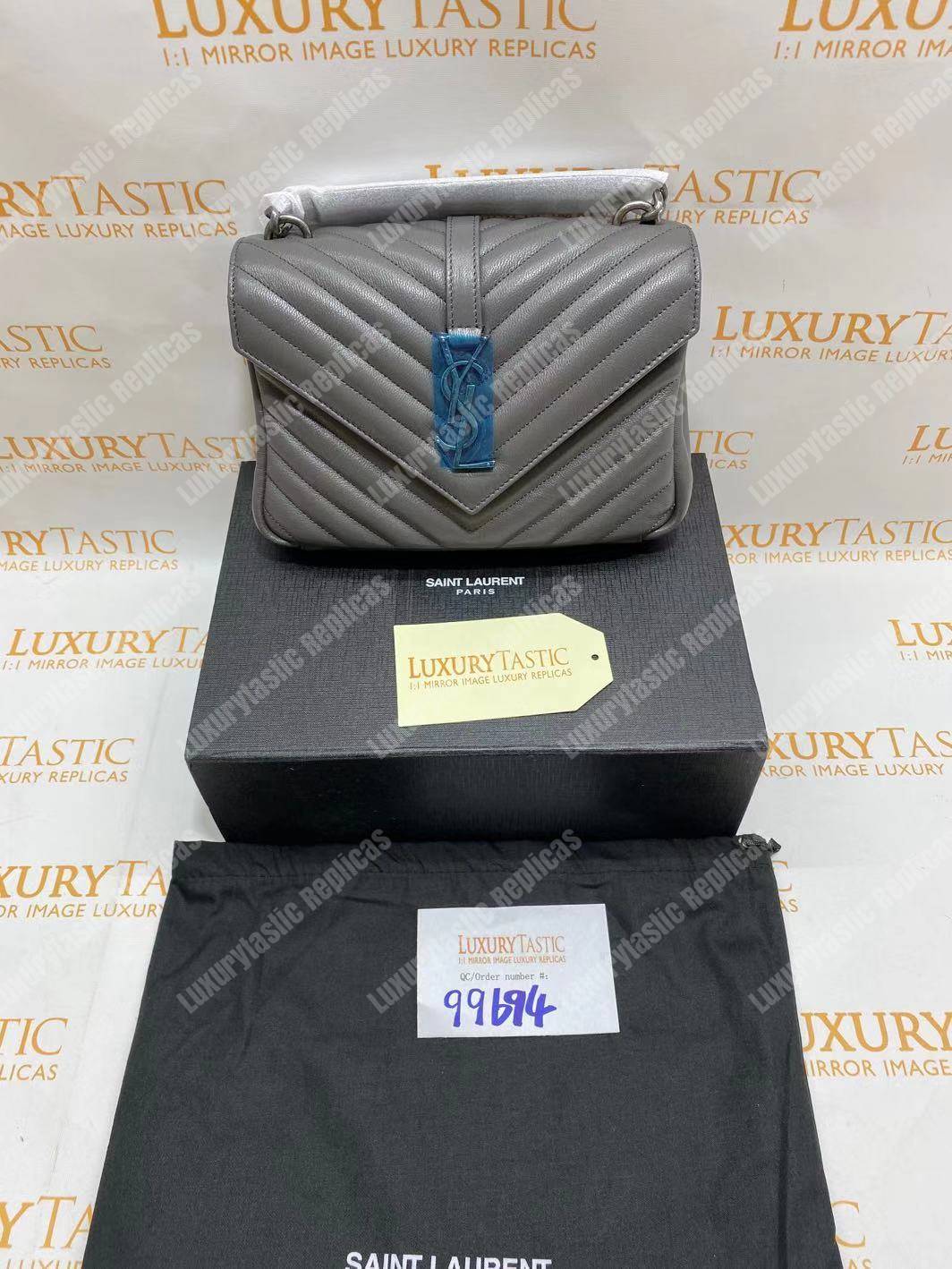 Saint Laurent Classic Medium College Monogram Earth Grey Silver-Toned