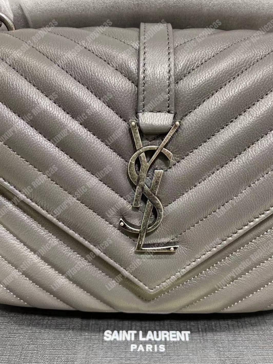 Saint Laurent Classic Medium College Monogram Earth Grey Silver-Toned
