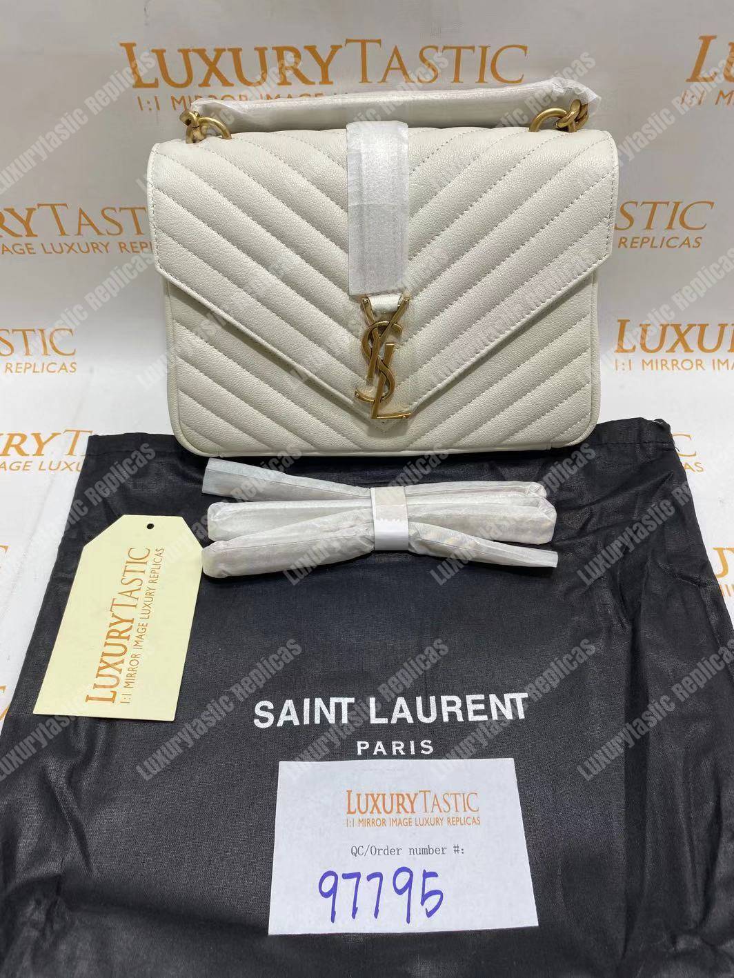 Saint Laurent Classic Medium College Monogram White Gold-Toned