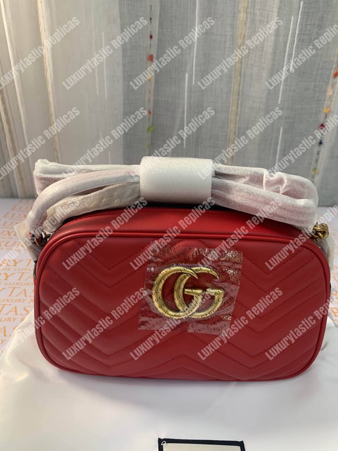 G*u*i gg marmont small matelassé shoulder bag hibiscus red