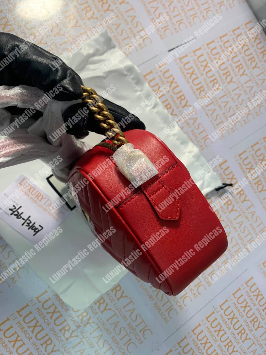 G*u*i gg marmont small matelassé shoulder bag hibiscus red