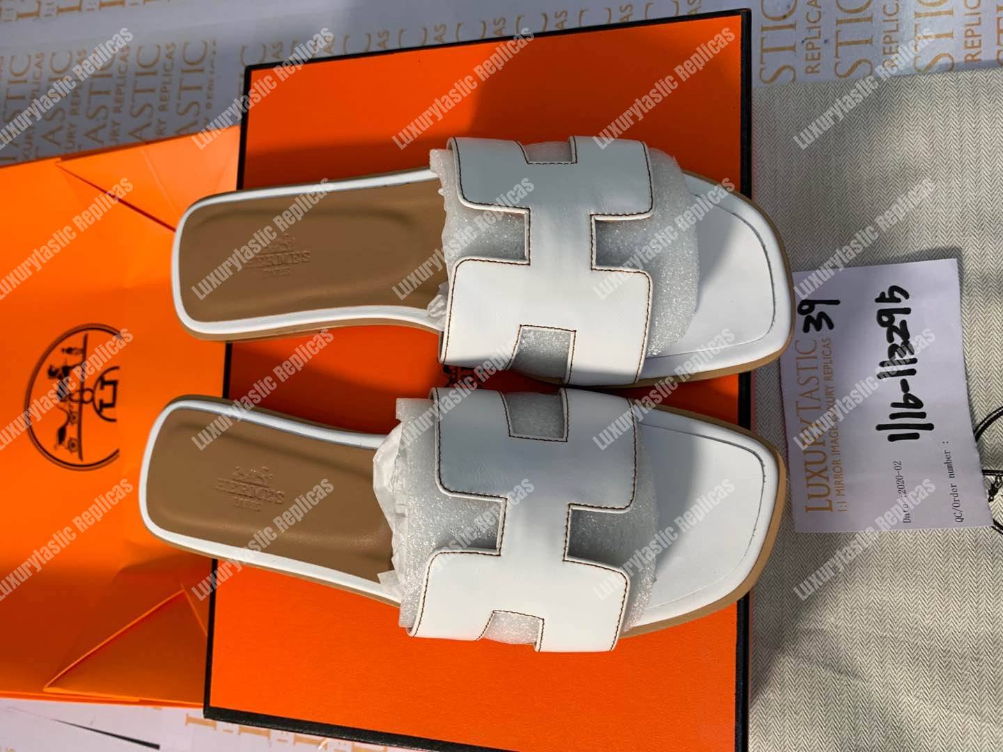 H**mes oran sandal calfskin leather white