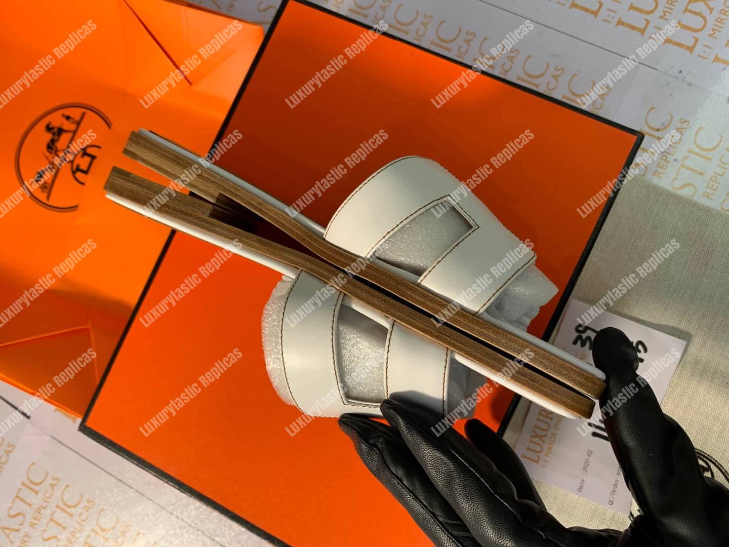 H**mes oran sandal calfskin leather white