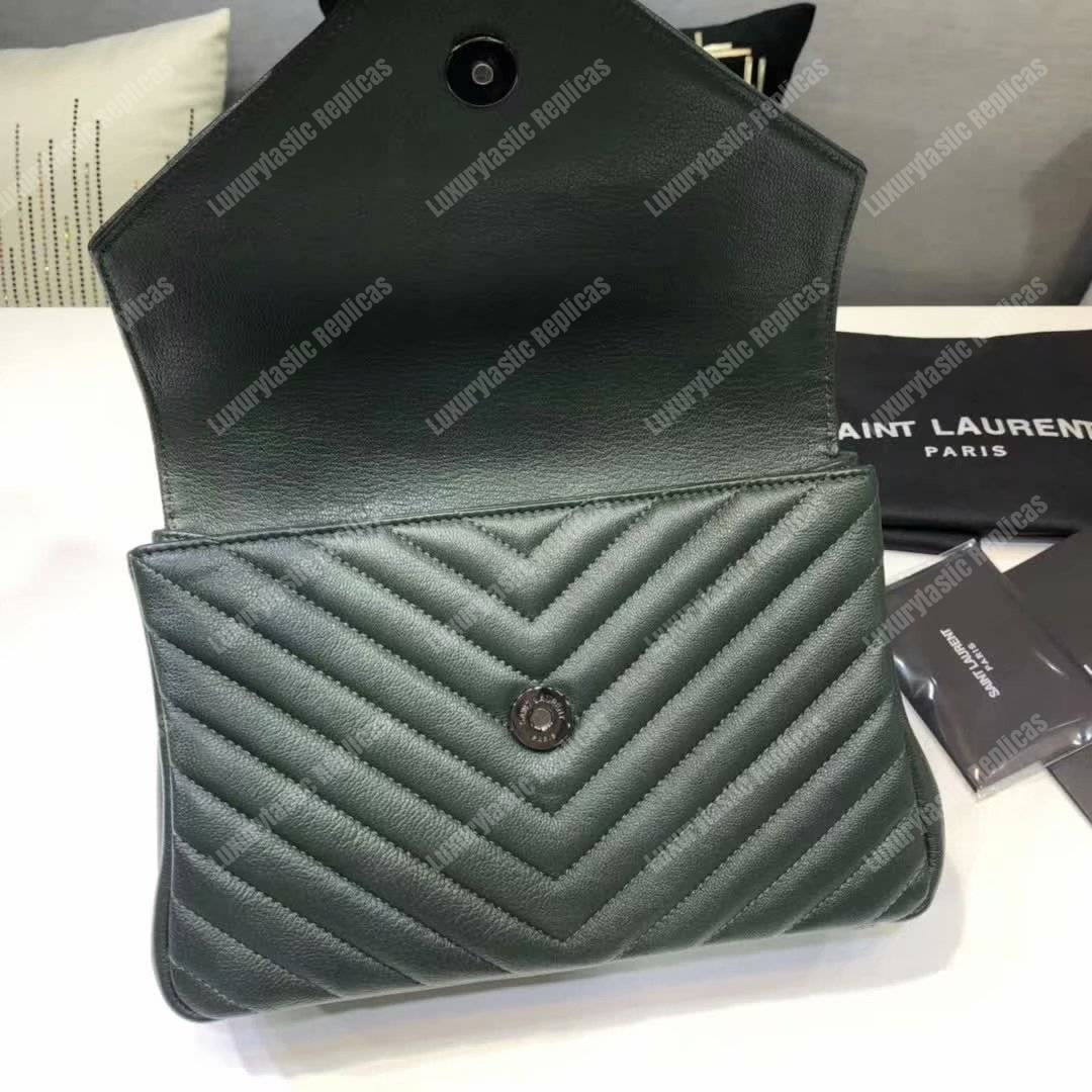 Saint Laurent Classic Medium College Monogram Dark Green Silver-Toned