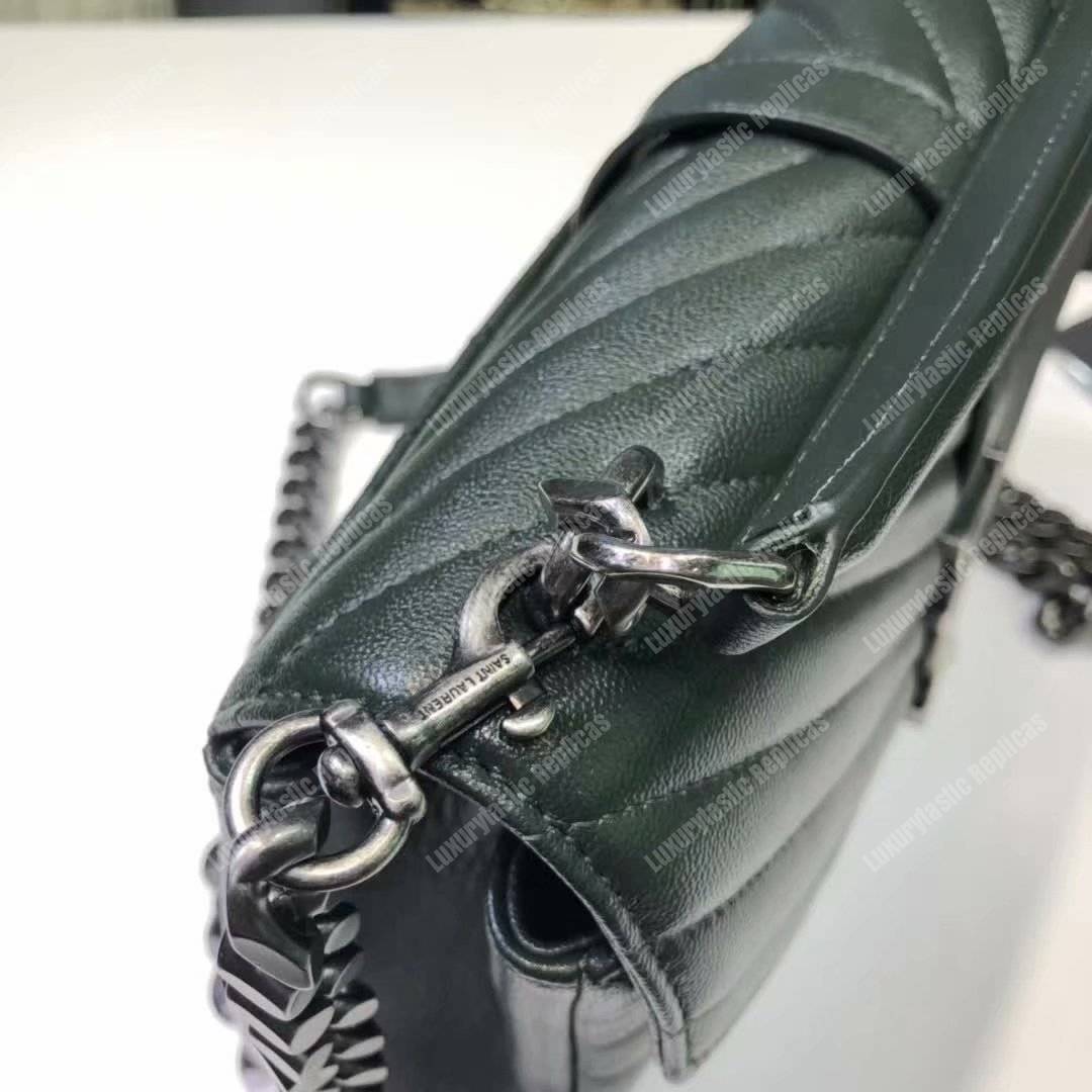 Saint Laurent Classic Medium College Monogram Dark Green Silver-Toned