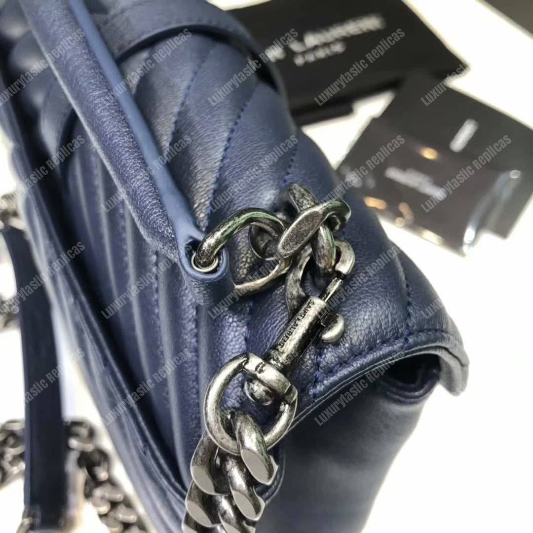 Saint Laurent Classic Medium College Monogram Blue Silver-Toned