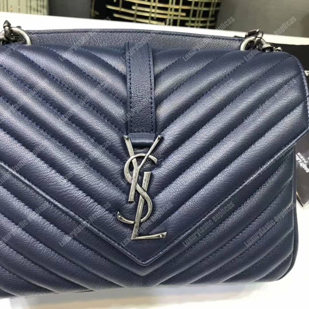 Saint Laurent Classic Medium College Monogram Blue Silver-Toned