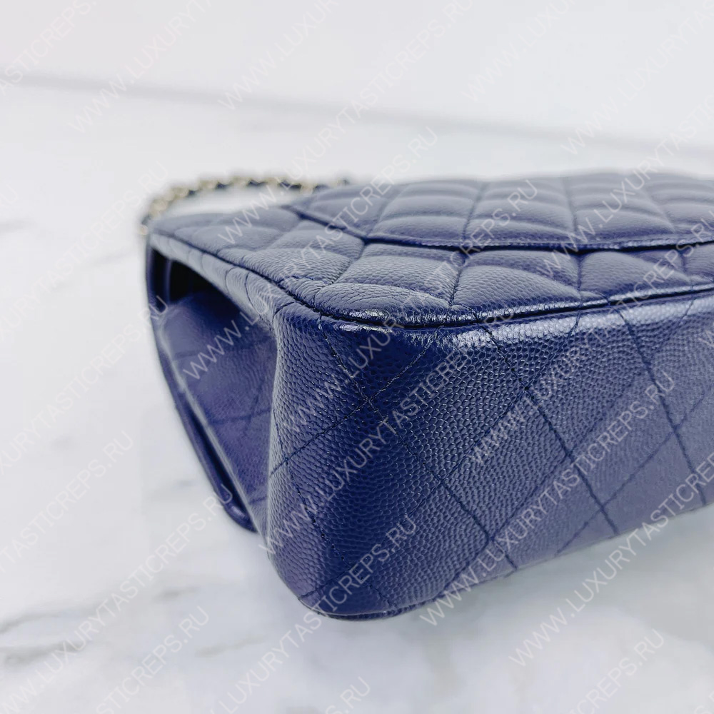 Ch*el classic flap bag dark blue a58600