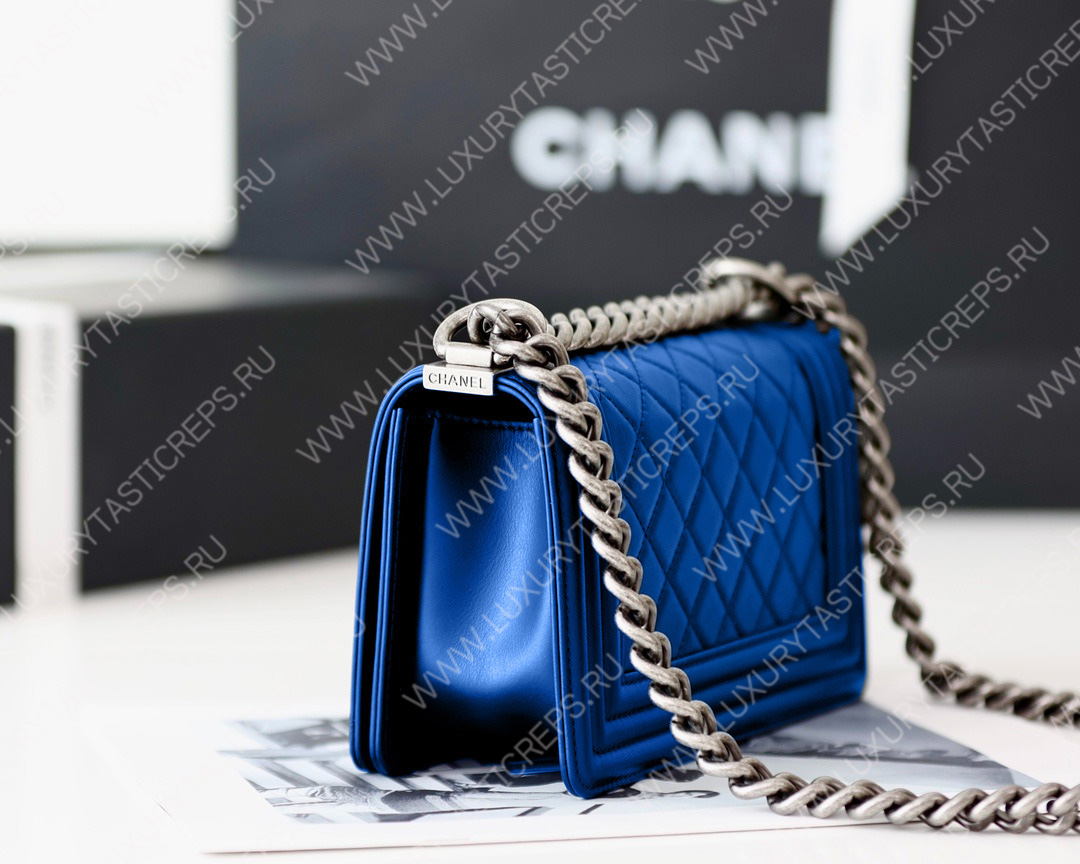 Ch*el boy handbag blue metallic a67085