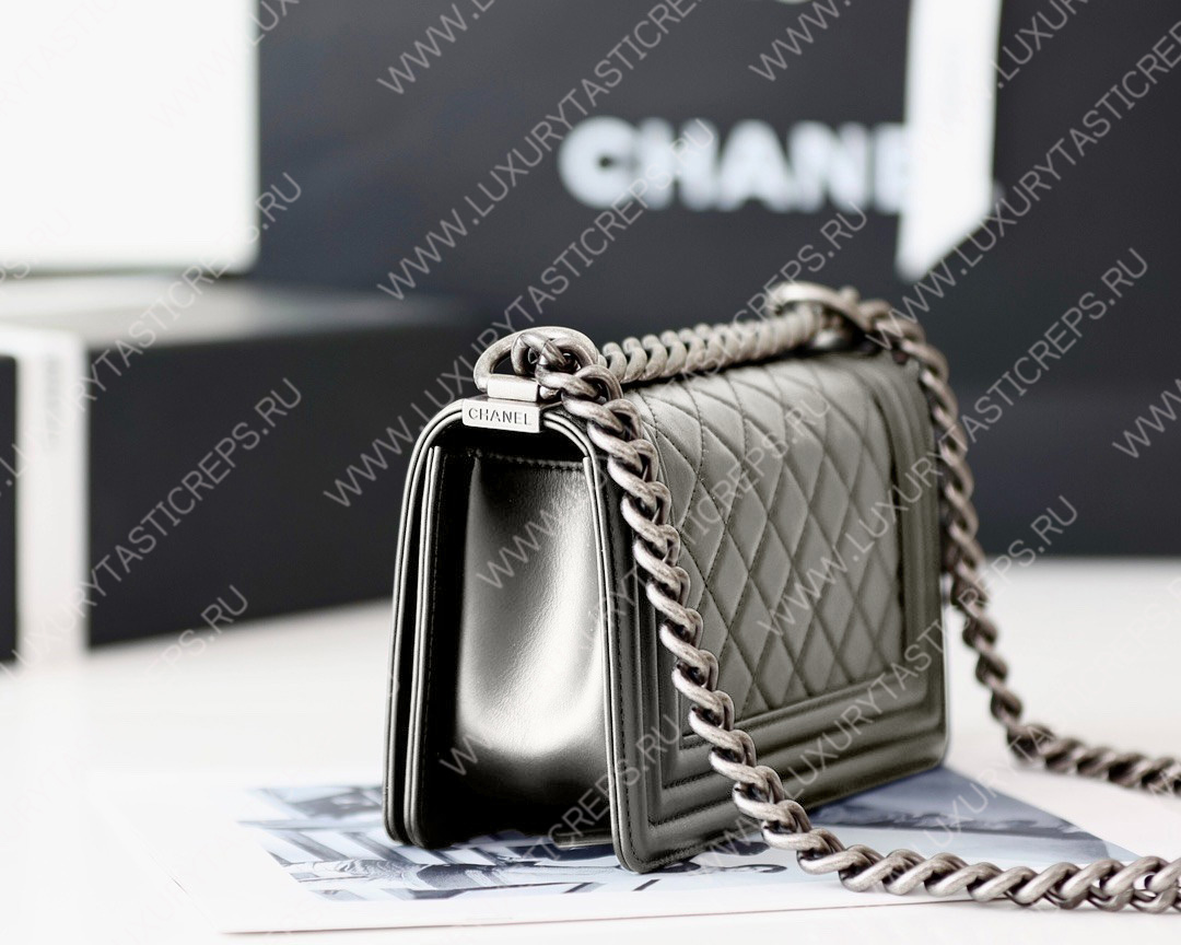 Ch*el boy handbag silver metallic a67085