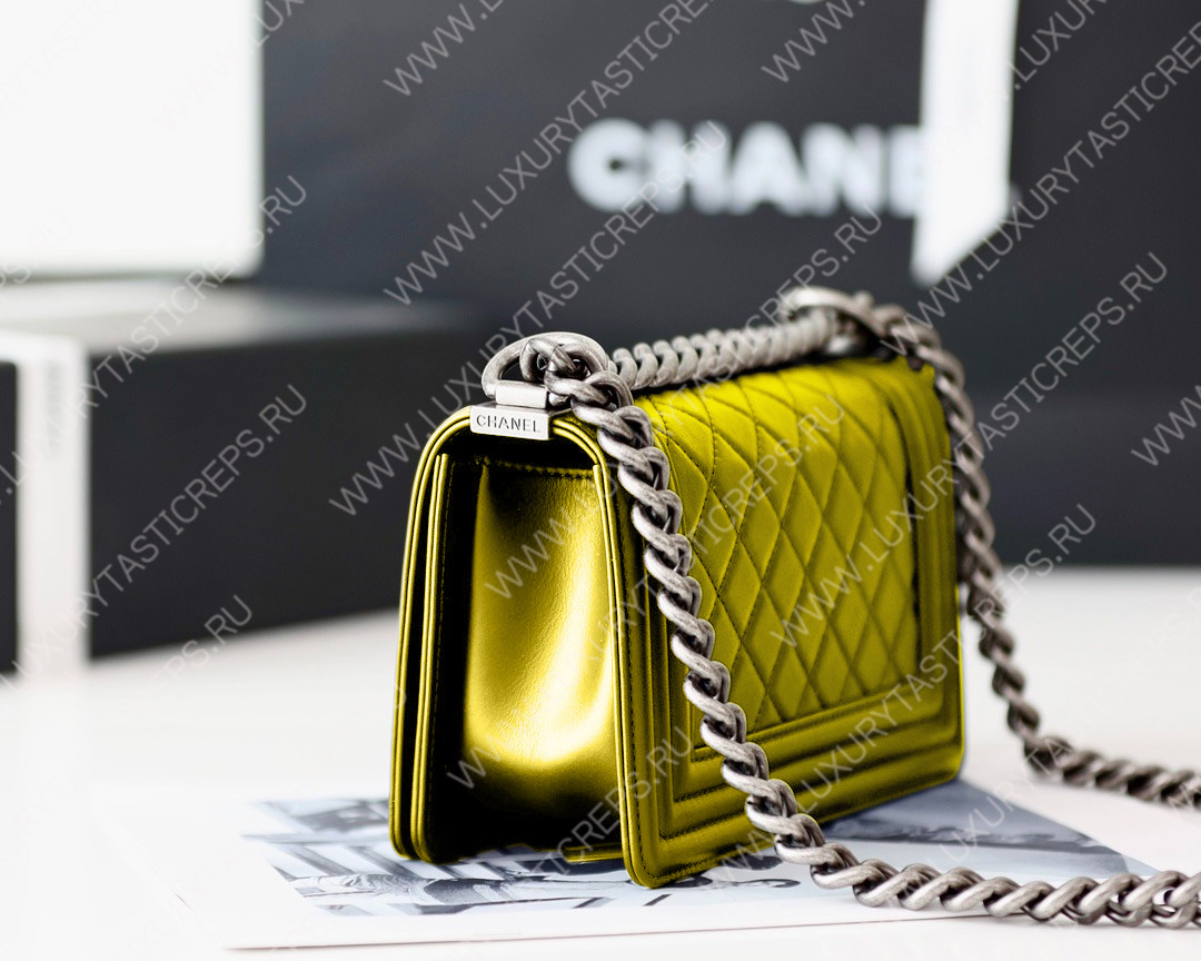 Ch*el boy handbag yellow gold metallic a67085
