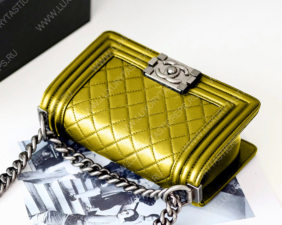 Ch*el boy handbag yellow gold metallic a67085