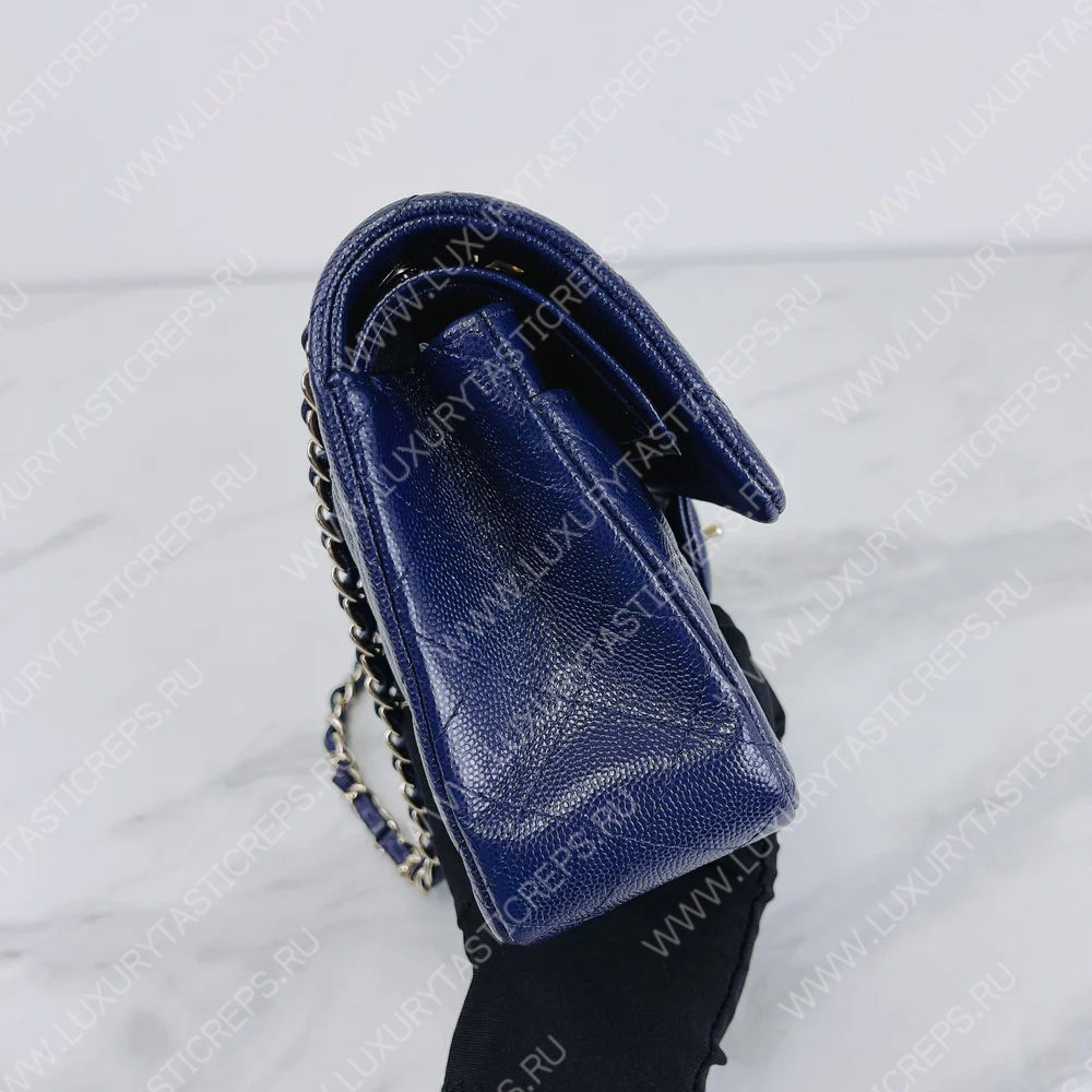 Ch*el classic flap bag dark blue a58600