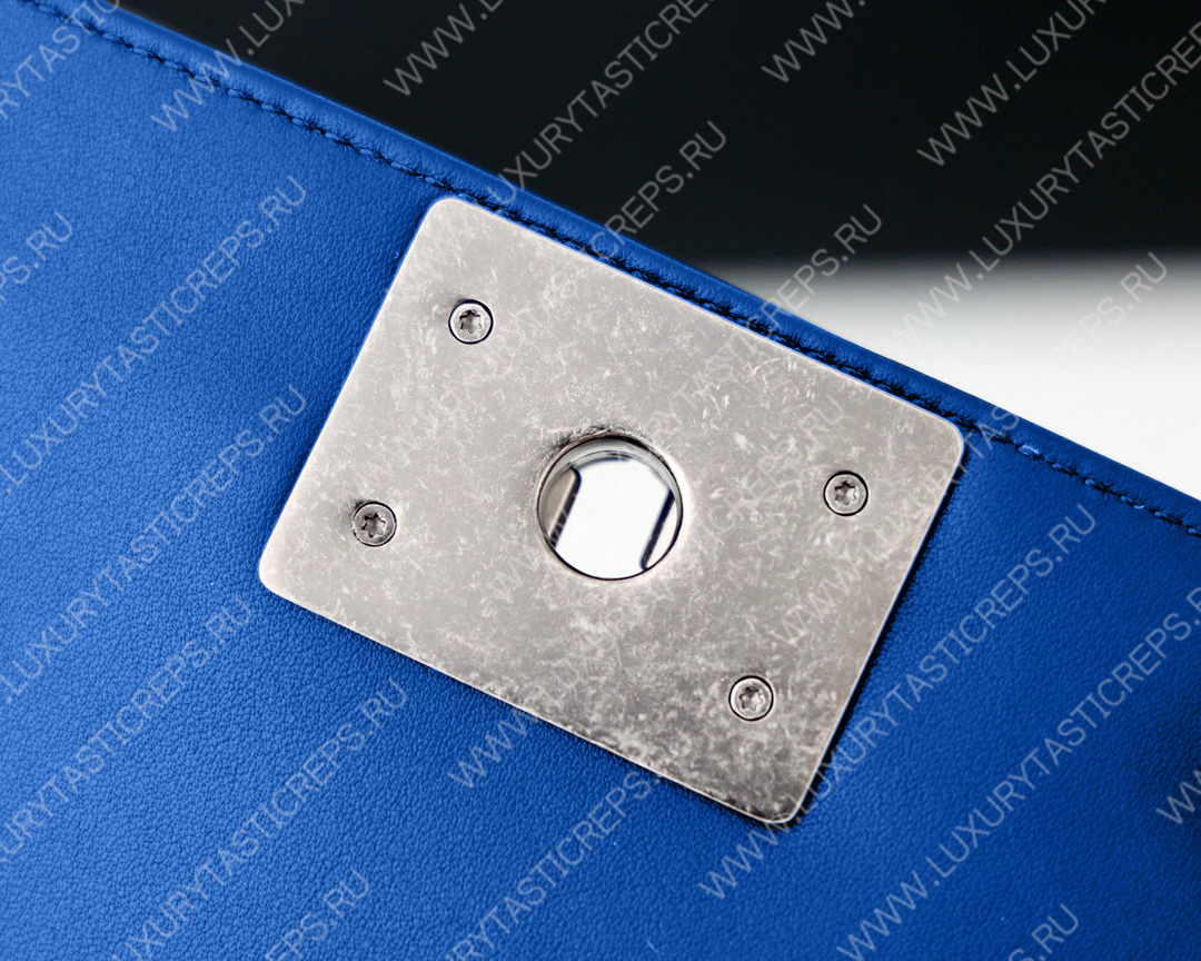 Ch*el boy handbag blue metallic a67085