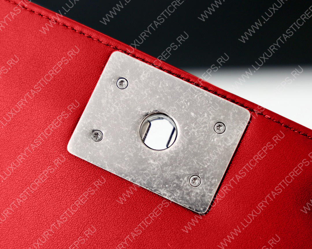 Ch*el boy handbag red metallic a67085