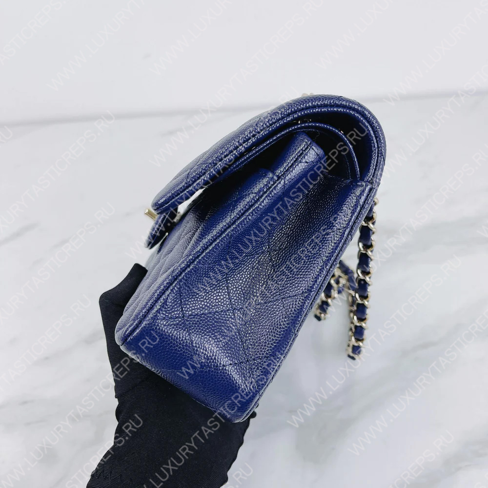 Ch*el classic flap bag dark blue a58600