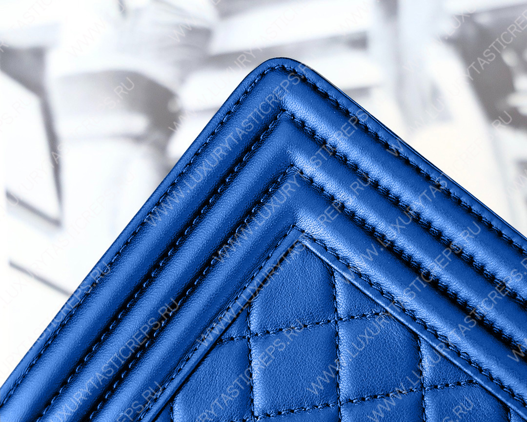 Ch*el boy handbag blue metallic a67085