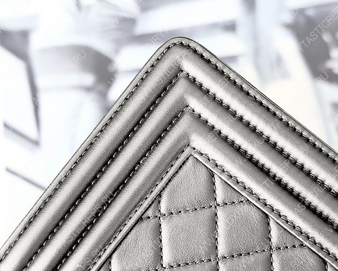 Ch*el boy handbag silver metallic a67085