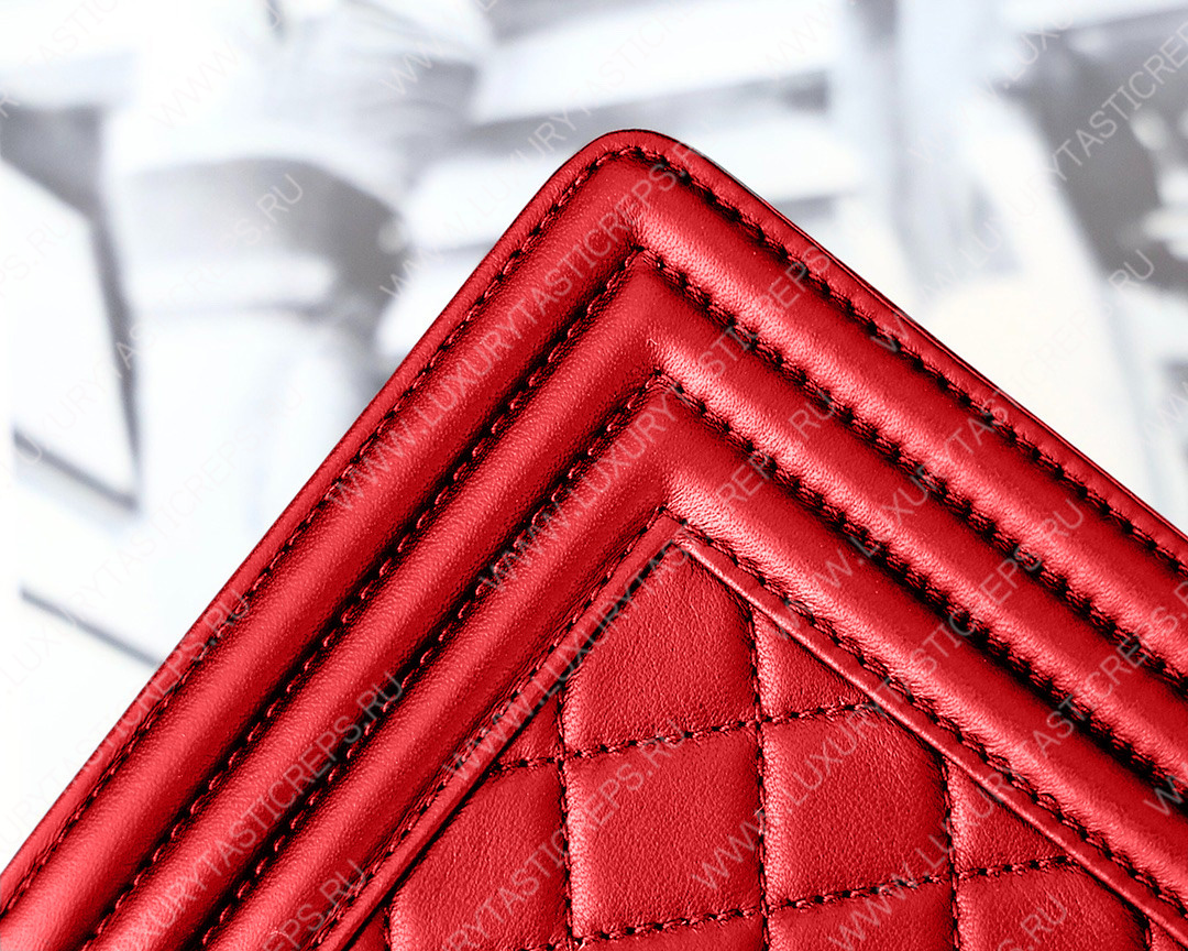 Ch*el boy handbag red metallic a67085