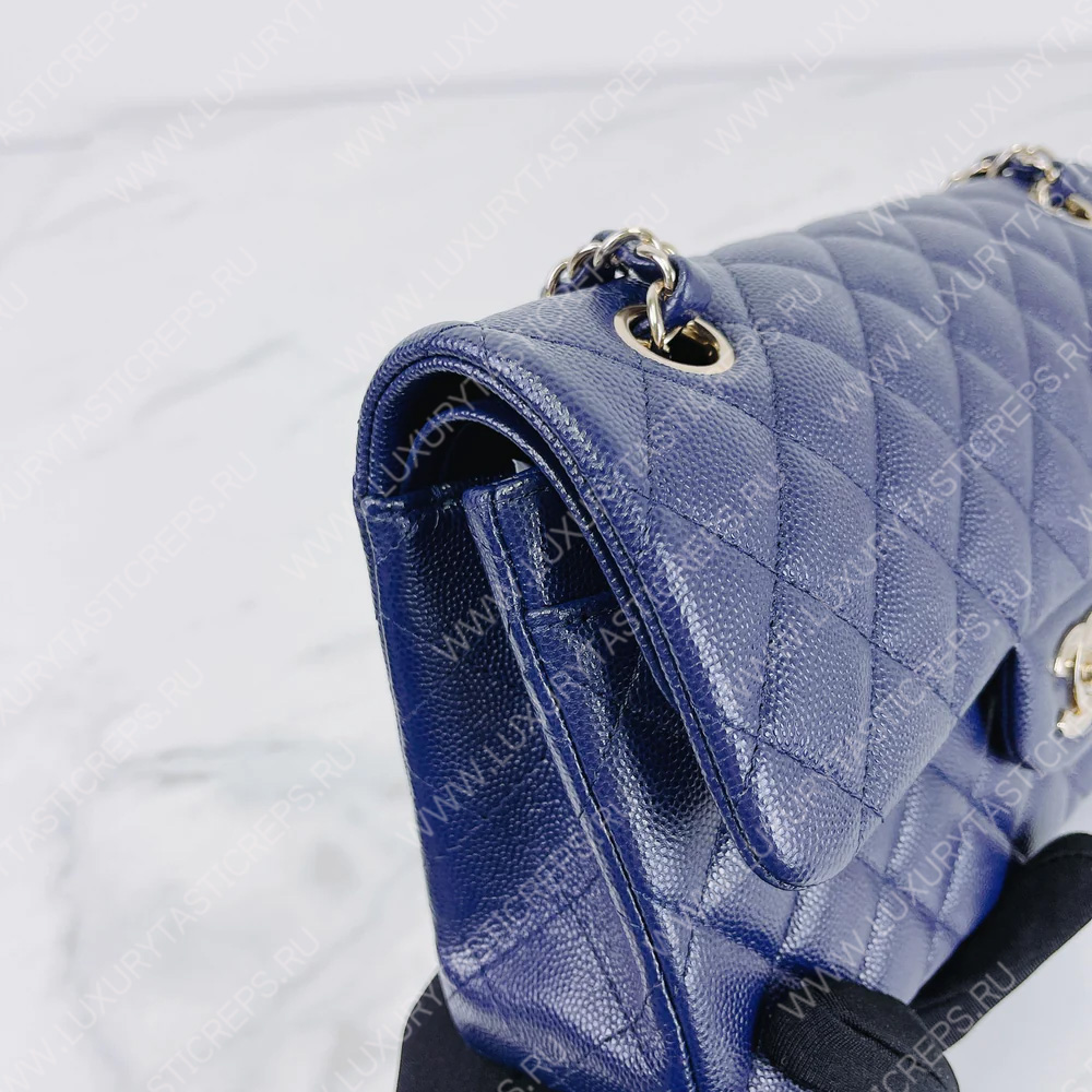 Ch*el classic flap bag dark blue a58600