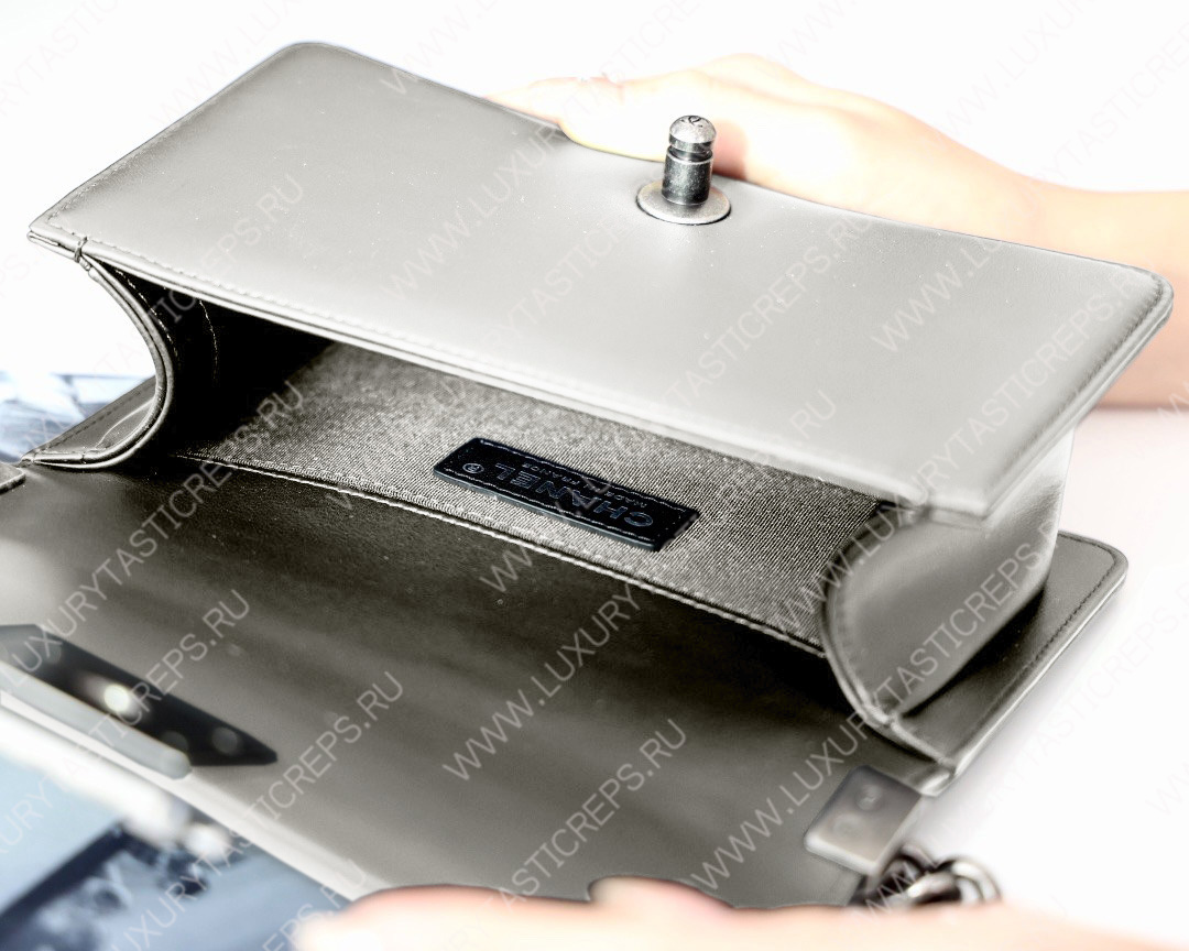 Ch*el boy handbag silver metallic a67085