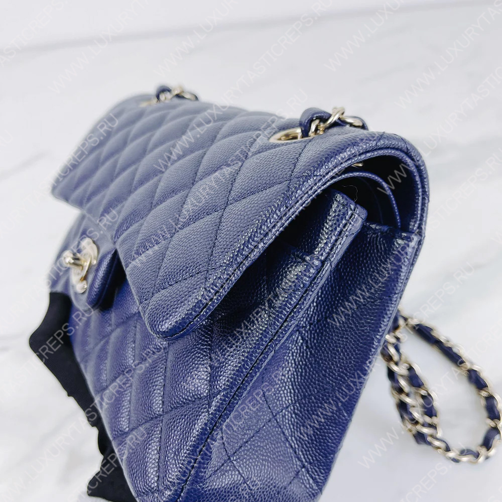 Ch*el classic flap bag dark blue a58600