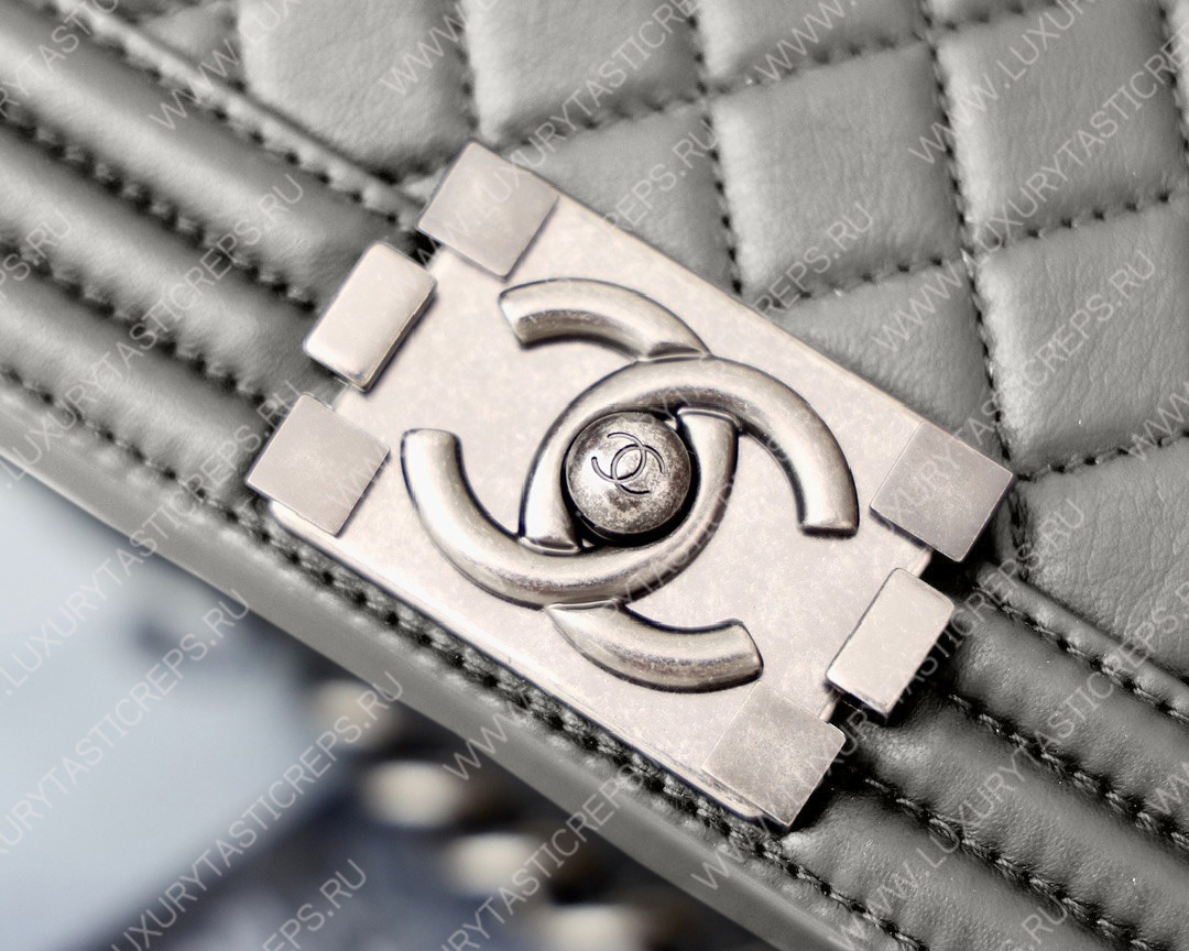 Ch*el boy handbag silver metallic a67085