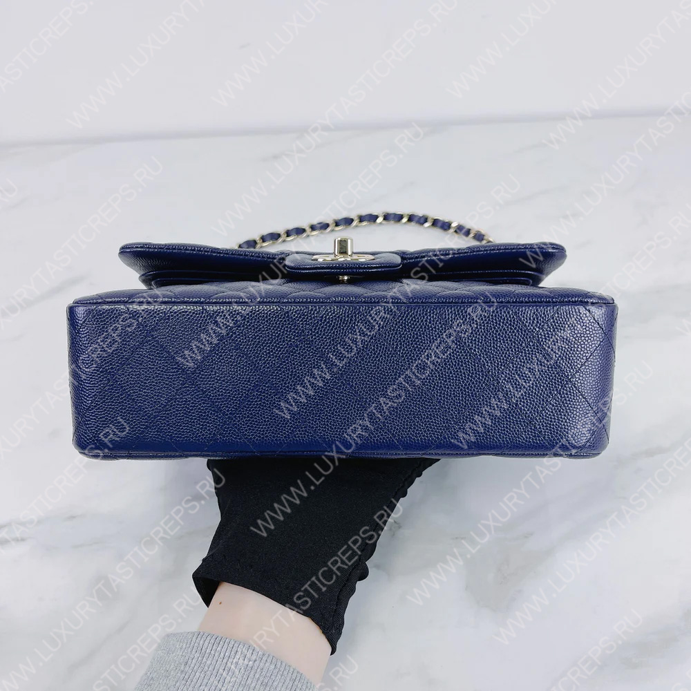 Ch*el classic flap bag dark blue a58600