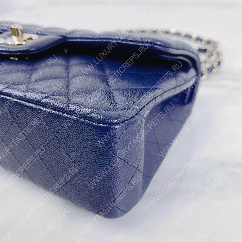 Ch*el classic flap bag dark blue a58600