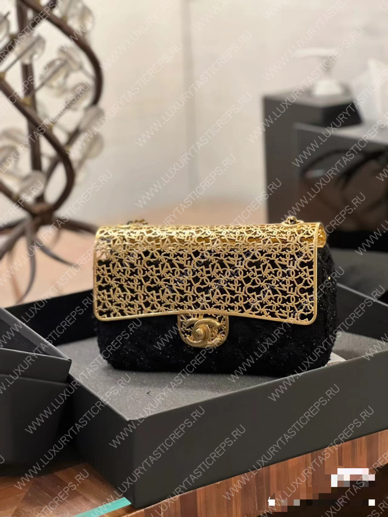 Ch*el mini evening bag light black as3526