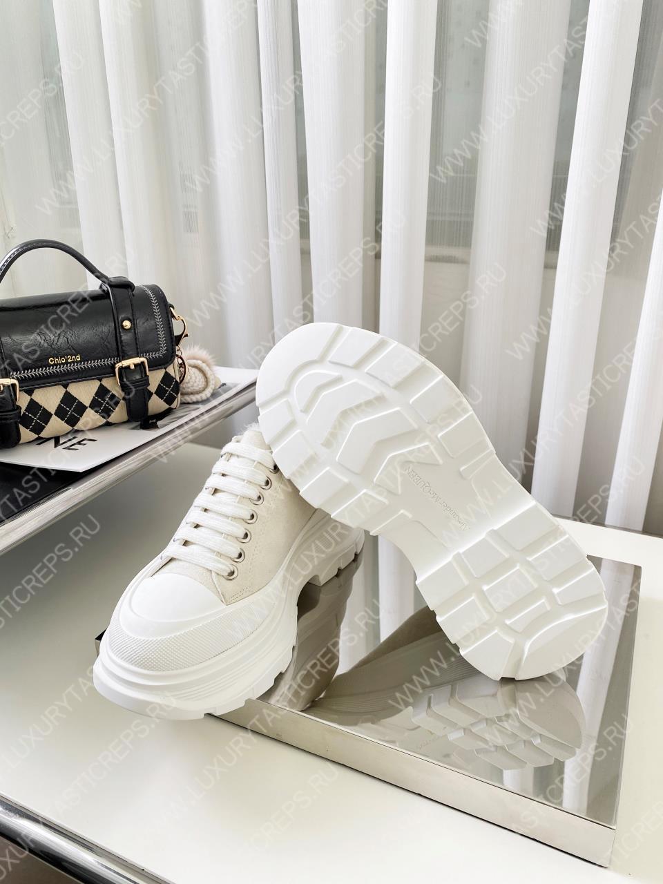 ALEXANDER MCQUEEN TREAD SLICK LACE UP SHOES WHITE 604257W4SX1