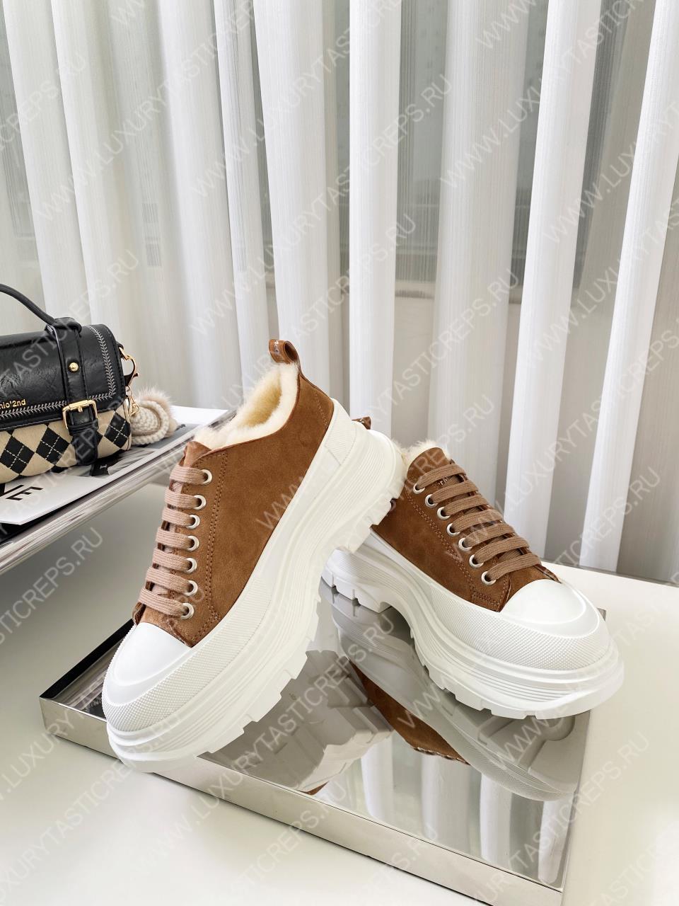 ALEXANDER MCQUEEN TREAD SLICK LACE UP SHOES BROWN 604257W4SX1