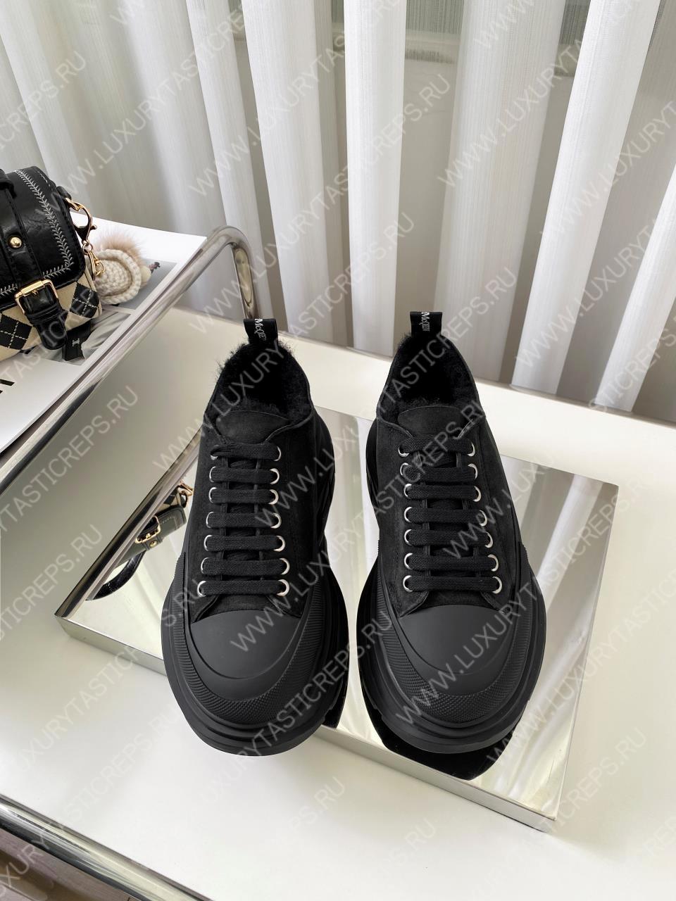 ALEXANDER MCQUEEN TREAD SLICK LACE UP SHOES BLACK 604257W4SX1