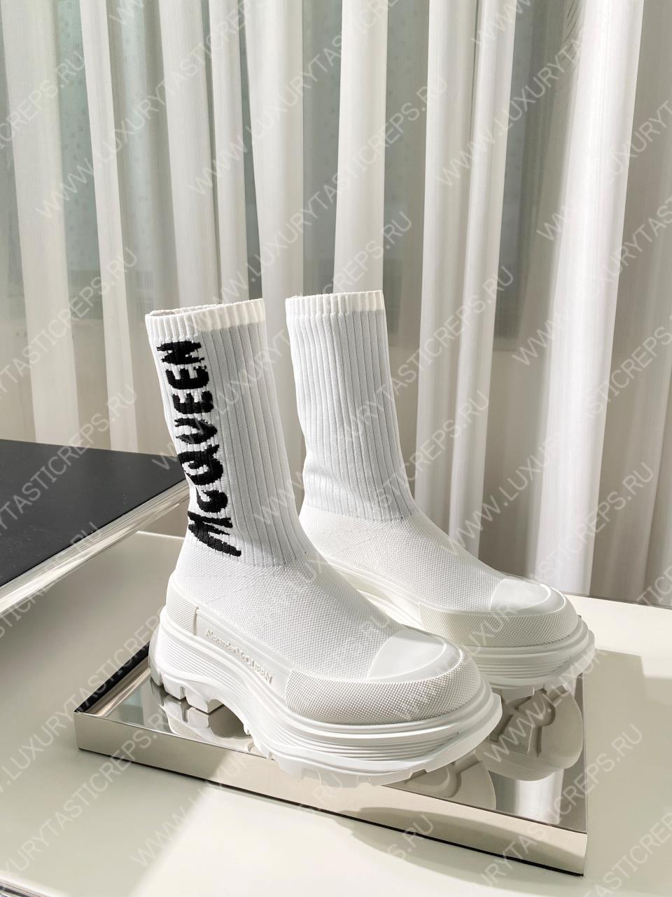 ALEXANDER MCQUEEN KNIT TREAD SLICK BOOT WHITE 705671W4TV19787